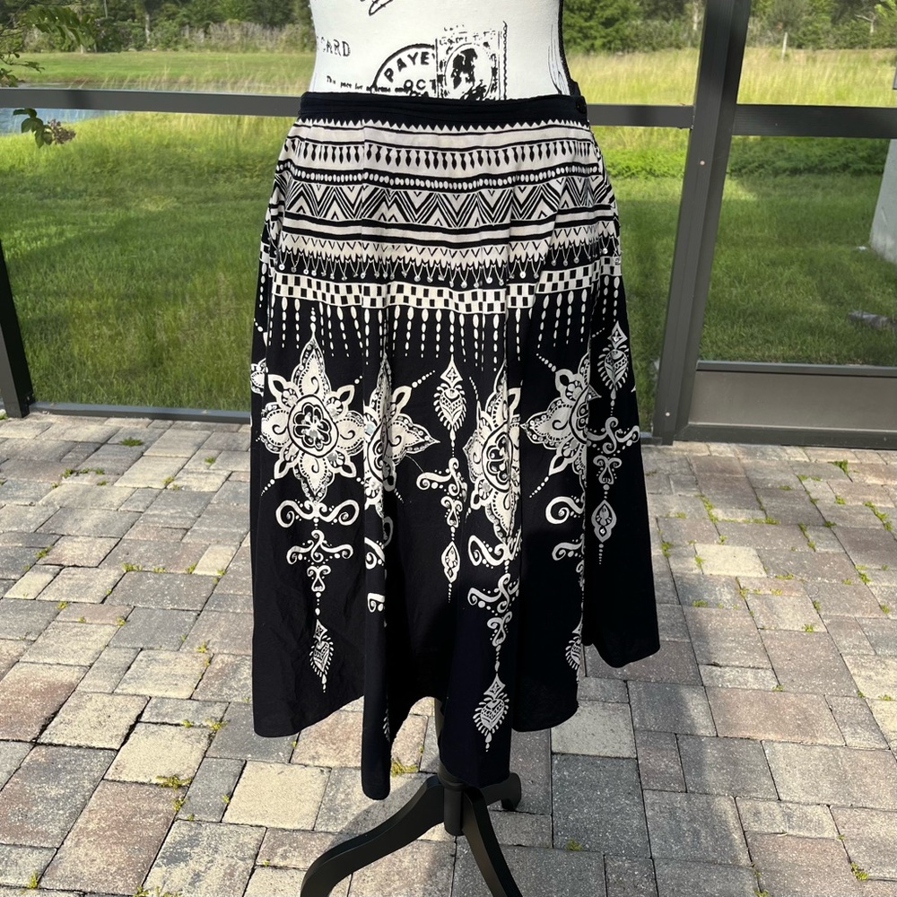 Angie Boho A-line Skirt Black Cream Size Small
